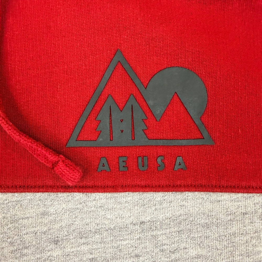 American Eagle Mens Hoodie Red Gray Black Colorblock Mountain Graphic Medium - Picture 3 of 8